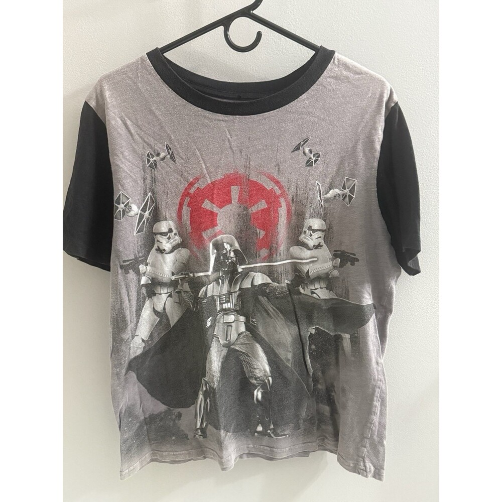 Star Wars Gray Darth Vader Storm Trooper Tie Fighter AOP Graphic T Shirt -Medium